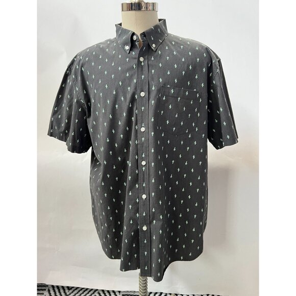 Mens Old Navy Gray Classic Fit Short-Sleeve Button-Up Shirt With Green Cactus Pr - Picture 7 of 16